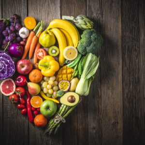 Vegetables and fruit with heart shape as concept of cardiovascular health Healthy Living